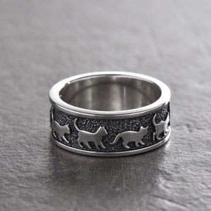 Sterling Silver Kittens Ring, Lucky Cat Ring, Sweet Cat Gift, Cat Ring, Cat Lover Gift, Animal Jewelry, Handmade Ring, Animal Lover Jewelry