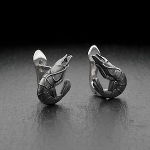 Sterling Silver Shrimp Earrings, Shrimp Lovers Gift, Sea Creatures Lovers Earrings, Handmade Animal Jewelry, Shrimp Earrings