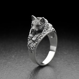 Sterling Silver Ring Cat, Cat Lover Gift, Jewelry Cat, Cat Ring, Handmade Ring, Cats Jewelry, Cute Cat Ring, Animal Ring, Adjustable Ring