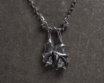 Sterling Silver Pendant Flying Foxes, Flying Foxes Jewelry, Gothic Pendant, Bat Lovers Jewelry, Bat Pendant, Handmade Gothic Necklace