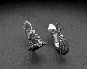 Sterling Silver Earrings Broom and Hat, Witch Earrings, Witch Lovers Gift, Handmade Earrings, Halloween Gift, Halloween Jewelry