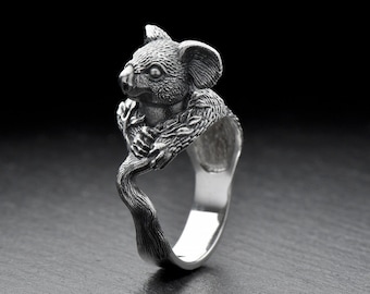 Sterling zilveren Koala ring, dierlijke ring, dierlijke sieraden, Koala sieraden, Koala liefhebbers sieraden, dierenliefhebbers cadeau