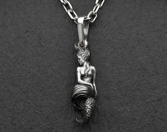 Oxidized Sterling Silver Mermaid Pendant: Handmade Sea Nymph Jewelry