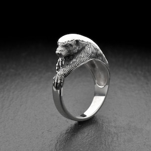 Oxidized Sterling Silver Honey Badger Ring: Handmade Animal Jewelry