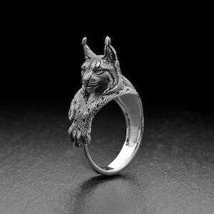Sterling Silver Lynx Ring: Handmade Animal Jewelry Gift