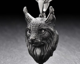 Sterling Silver Lynx Pendant: Handmade Oxidized Animal Necklace