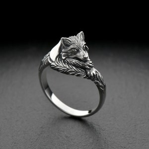 Sterling Silver Fox Ring, Sleeping Fox Ring, Handmade Totem Ring, Unique Animal Jewelry, Fox Lovers Gift, Animal Lovers Ring, Gift Idea