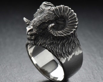 Handmade Sterling Silver Ram Signet Ring: Animal Totem Jewelry