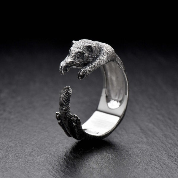 Sterling Silver Ferret Ring, Handmade Ferret Ring, Ferret Jewelry, Animal Ring, Animal lovers gift, Ferret Owner Ring, Pet Ferret