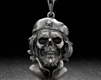 Sterling Silver Che Guevara Skull Pendant, Handmade Jewelry