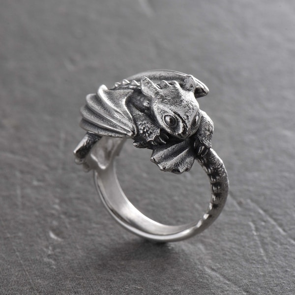 Sterling Silver Ring Baby Dragon, Cute Dragon Ring, Dragon Ring, Handmade Dragon Jewelry, Dragon Lovers Gift, Baby Dragon Jewelry