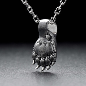 Sterling Silver Bear Paw Pendant Necklace: Rustic Animal Totem Jewelry