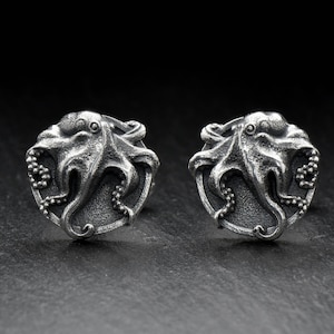 Sterling Silver Octopus Cufflinks: Sea Creature Jewelry Gift