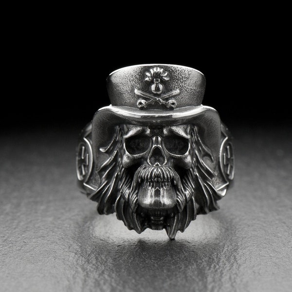 Sterling Silver Ring Lemmy Kilmister, Skull Ring, Handmade Horor Jewelry, Motörhead Lovers Gift, Silver Adjustable Ring, Gift Idea