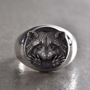 Sterling Silver Raccoon Ring: Animal Lover Jewelry
