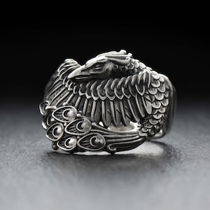 Sterling Silver Phoenix Ring: Mythical Fire Bird Statement Jewelry