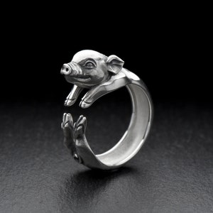 Sterling Silver Ring Mini Pig, Mini Pig Lovers Gift, Pig Ring, Handmade Animal Ring, Animal Lovers Jewelry, Gift Idea, Pig Jewelry