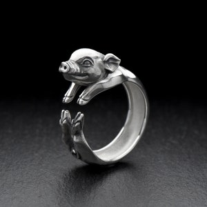 Sterling Silver Mini Pig Ring: Handmade Animal Jewelry
