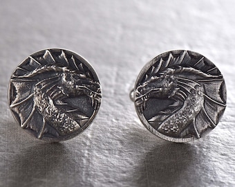 Oxidized Sterling Silver Dragon Cufflinks: Fantasy Jewelry Gift