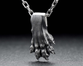 Oxidized Sterling Silver Lion Paw Pendant - Handmade Animal Necklace