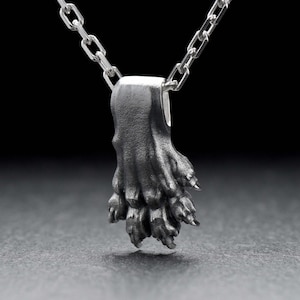 Geoxideerde sterlingzilveren leeuwenpoothanger - handgemaakte dierenketting