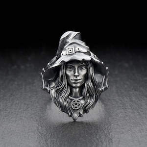 Oxidized Sterling Silver Witch Ring: Gothic Halloween Jewelry
