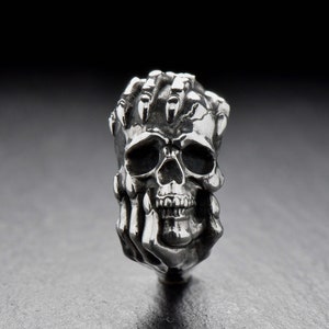 Sterling Silver Gothic Ring, Skull Ring, Goth Accessory, Biker Ring, Horor Jewelry, Handmade Hallowen Ring, Skull Lovers Gift,Mystic Jewelry