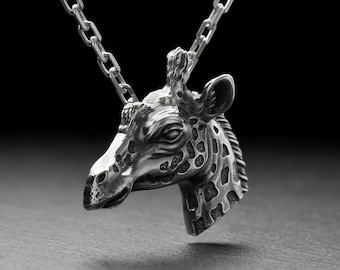 Sterling Silver Giraffe Head Pendant Necklace: Animal Jewelry