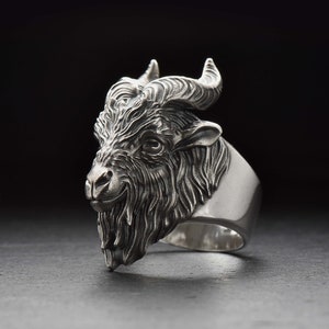 Sterling Silver Goat Ring, Animal Ring, Handmade Animal Jewelry, Goat Lovers Gift,  Animal Lovers Jewelry, Goat Head Ring, Goat Jewelry
