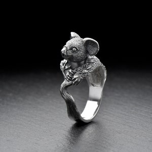 Handmade Sterling Silver Koala Ring: Animal Lover Gift