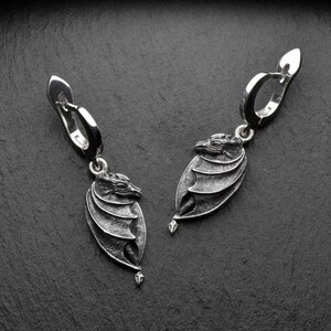 Sterling Silver Draconic Earrings, Dragons Earrings, Dragon Jewelry, Handmade Dragon Earrings, Fantasy Lovers Gift, Dragons Lovers Jewelry