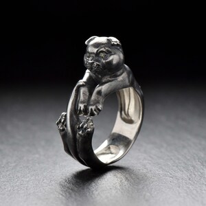 Sterling Silver Scottish Fold Cat Ring: Handmade Pet Jewelry