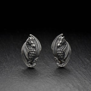 Sterling Silver Dragon Stud Earrings: Gothic Fantasy Jewelry