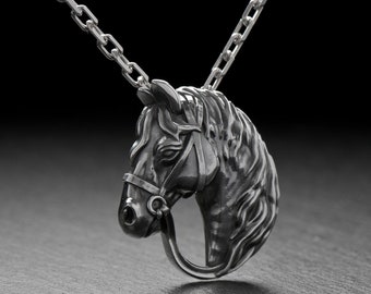 Colgante de cabeza de caballo de plata de ley: Joyería animal hecha a mano