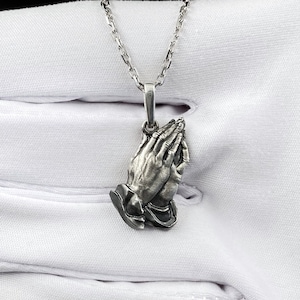 Sterling Silver Pendant Praying Hands, Gothic Necklace, Religious Jewelry, Handmade Designed Gift, Gothic Lovers Gift, Classic Art Jewelry