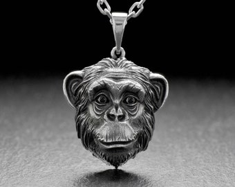 Sterling Silver Pendant Chimpanzee, Animal Necklace, Handmade Animal Pendant, Monkey Necklace, Monkey Lovers Gift, Chimpanzee Lovers Jewelry