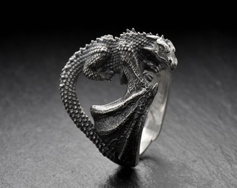 Oxidized Sterling Silver Dragon Ring: Fantasy Jewelry