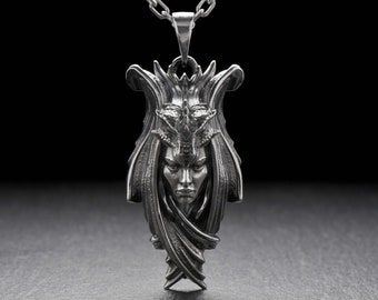 Sterling Silver Lady Dragon Pendant: Fantasy Necklace