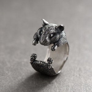 Sterling Silver Hamster Ring: Handmade Animal Lover Jewelry