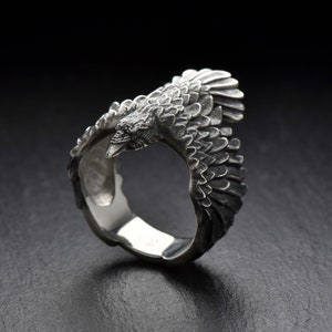 Sterling Silver Raven Wrap Ring: Gothic Spirit Animal Jewelry