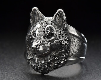 Sterling Silver Wolf Head Ring: Animal Jewelry, Nature Inspired