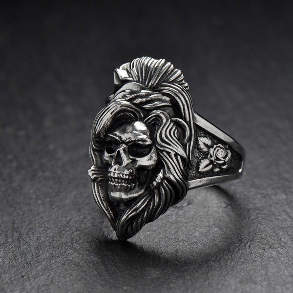 Bague tête de mort Amy Winehouse en argent sterling, bague Amy Winehouse, bague tête de mort, bijoux faits main, cadeau en argent, cadeau bijoux Halloween