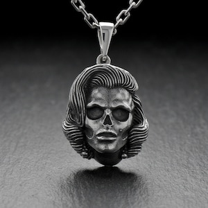 Sterling Silber Marilyn Monroe Schädel Anhänger: Handgemachter Halloween Schmuck