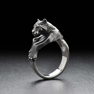 Sterling Silver Panther Ring, 925 Silver Wild Cat Ring, Handmade Animal Jewelry for Men and Women, Panther Lovers Gift, Bold Jungle Design