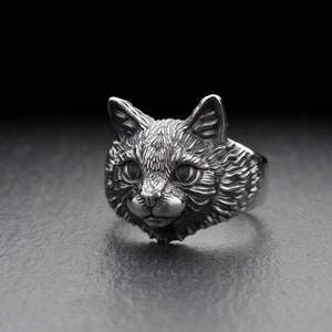 Sterling Silver Cat Ring: Realistic Animal Totem Jewelry