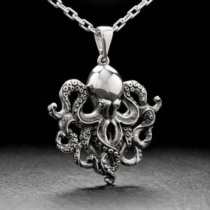 Oxidized Sterling Silver Octopus Pendant: Handmade Sea Creature Necklace