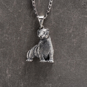 Sterling Silver Ferret Pendant: Handmade Animal Lover Necklace