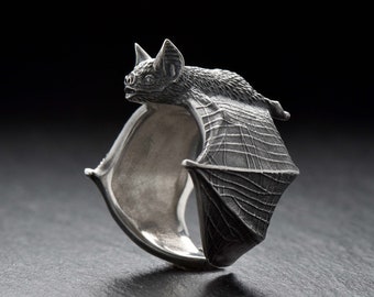 Sterling Silver Vampire Bat Ring, Bat Silver Ring, Gothic Bat Ring, Handmade Animal Jewelry, Bat Lovers Gift, Animal Ring