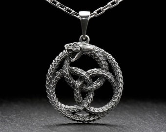 Sterling Silver Ouroboros Pendant, Fantasy Necklace, Mythology Jewelry, Handmade Dragon Pendant, Fantasy Lovers Gift