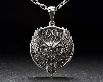 Oxidized Sterling Silver Owl Pendant: Gothic Bird Jewelry